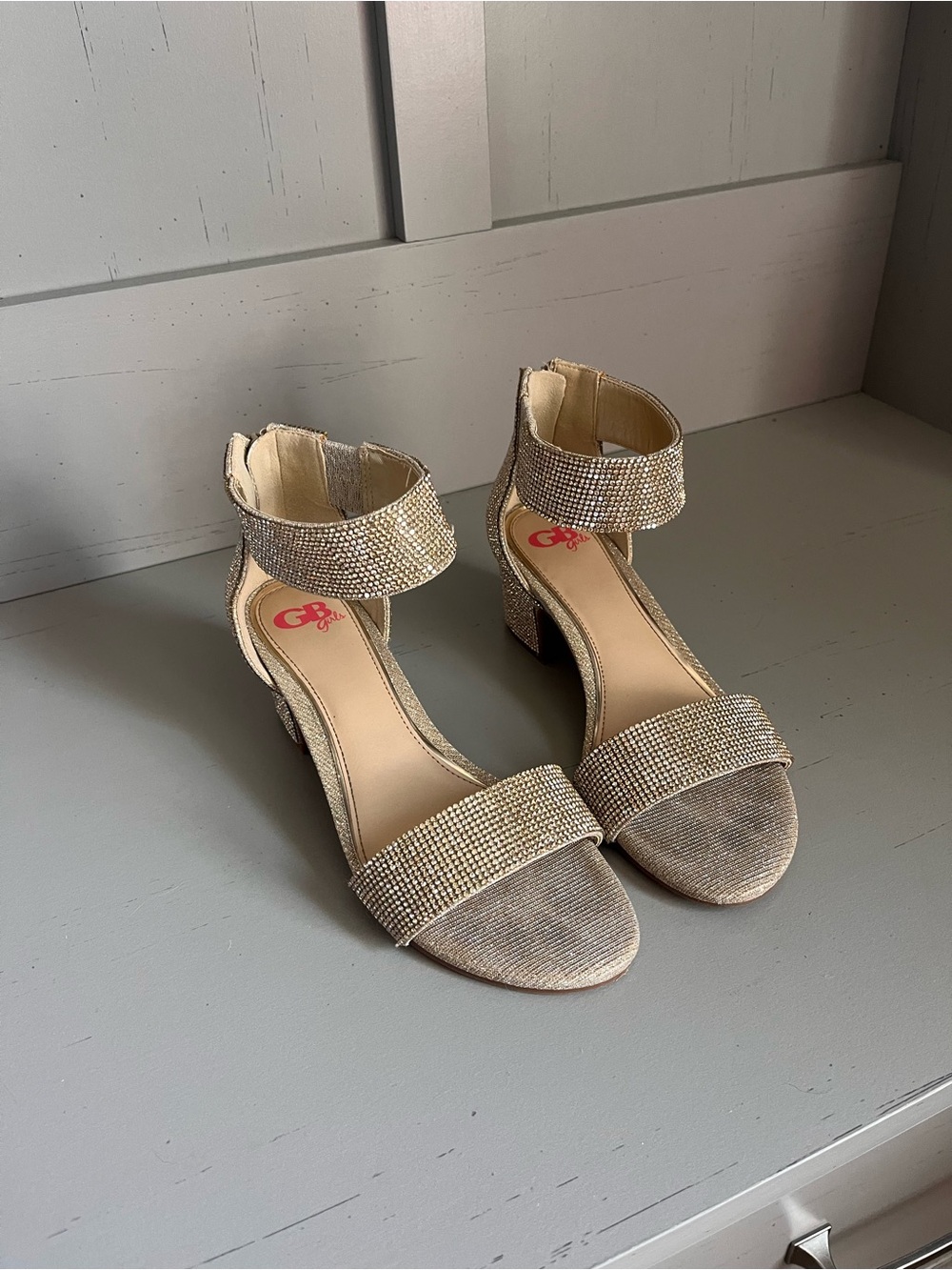 Gianni Bini Gold Glitter Ankle-Strap Block Heel Sandals
